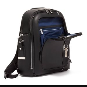 TUMI Arrive Black Leather Larson Backpack 15.5"x14.5"x4.75"
